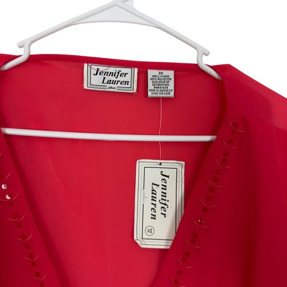 Jennifer Lauren Women Plus Coral/Red Flutter Sleeve V-Neck Blouse 3X Polyester - Picture 4 of 11